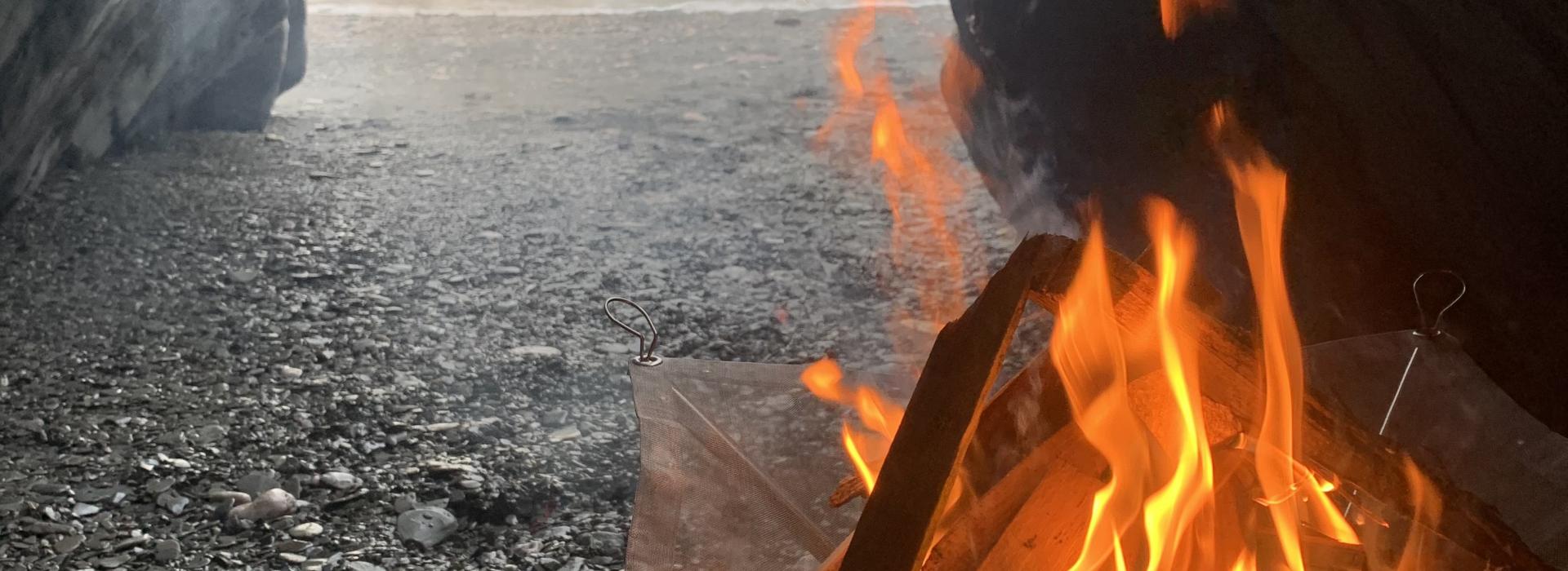 campfire in a cave in North Devon