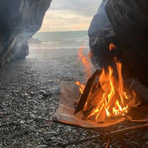 campfire in a cave in North Devon