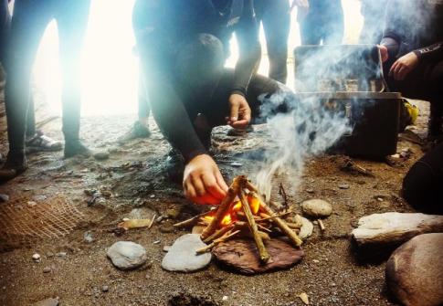 firelighting on the beach in North Devon