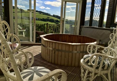 the hot tub at the luxury Hartpiece with scenic views for upmarket stag and hens www.hartpiece.co.uk